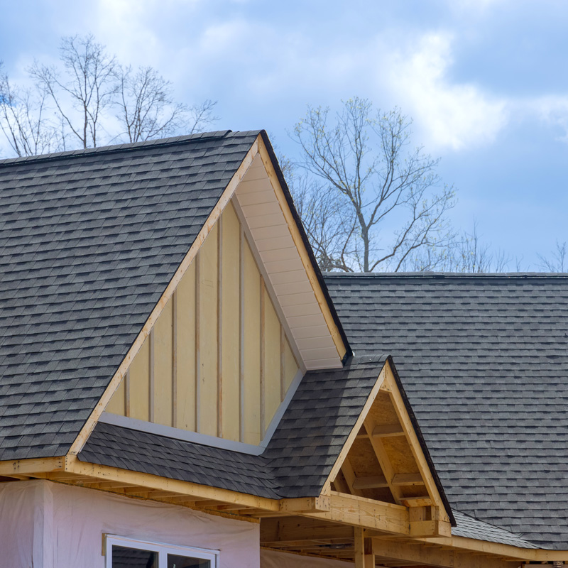 peak of a roof on a house
